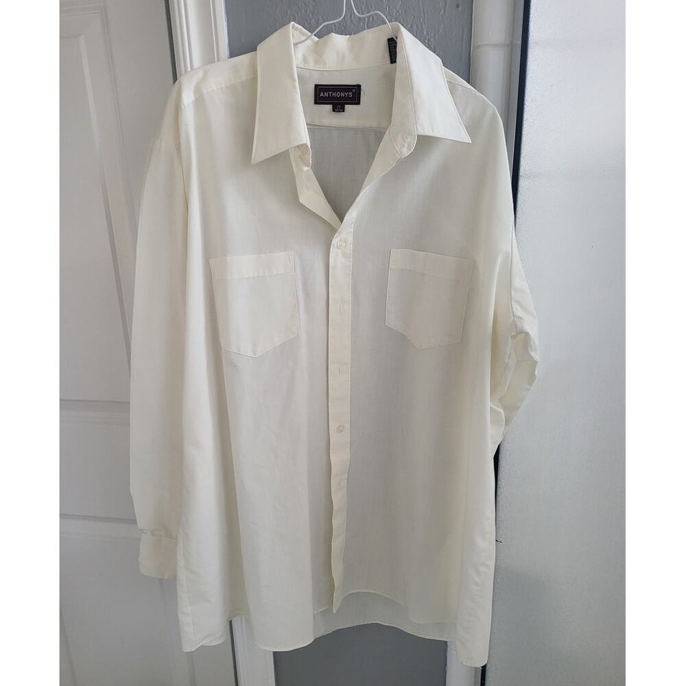 Vintage Anthony's Men's Off White Button Up Shirt - 17 34/35
